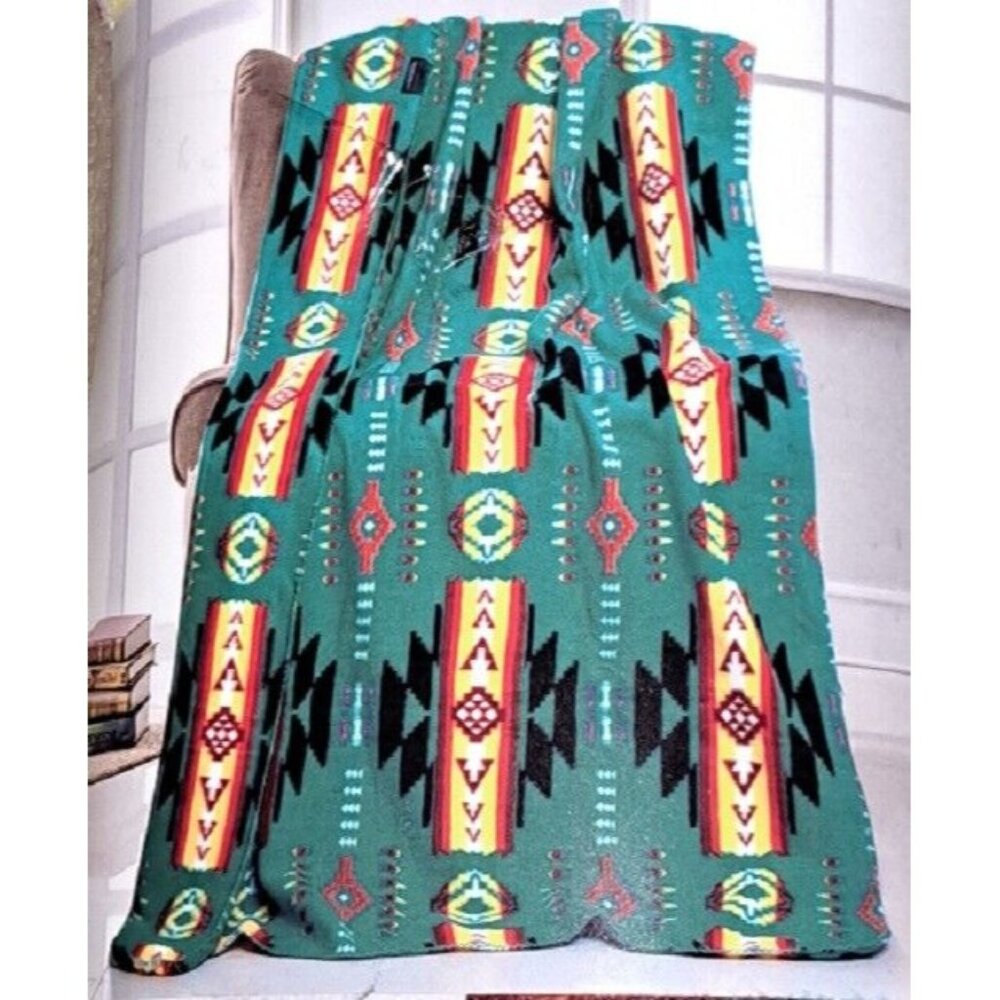 New Teal Green 50x60 Southwest Aztec Fleece Throw Gift Blanket Reversible Native